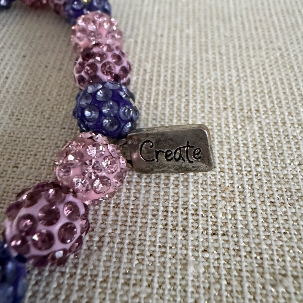 Beaded Crystal Disc Bracelet - Pink, Purple & Silver - Picture 6 of 6
